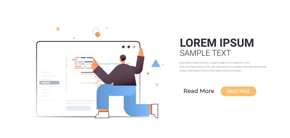 Male web developer creating program code development of software and programming Stock Illustration