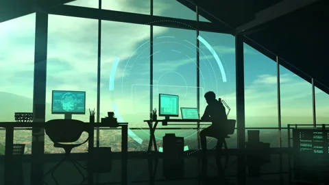 Male web developer silhouette and virtual infographics. Stock Footage 121138281
