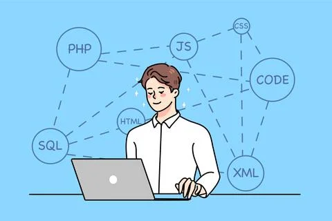 Male web developer work code on computer Stock Illustration