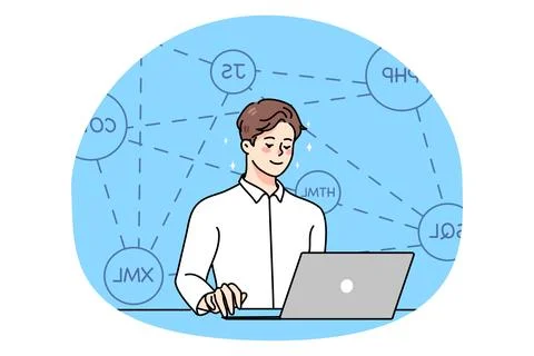 Male web developer work code on computer Stock Illustration