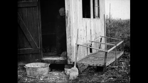 Male Worker Cleaning The Turkey Brooder House Stock Footage 100569558