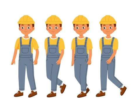 Male worker constructor. Man in protective hardhat. Kit for customizations. Pack Stock Illustration