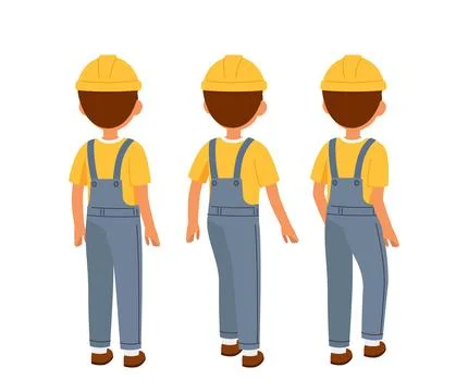 Male worker constructor. Man in protective hardhat back view. Kit for Stock Illustration