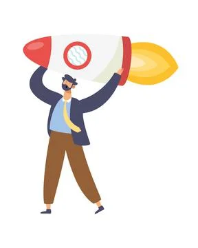 Male worker lifting rocket Stock Illustration