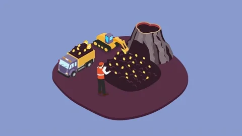 Male worker mining bitcoin with excavator and truck Stock Footage 163858358