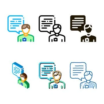 Male worker set talk icon vector outline Illustration