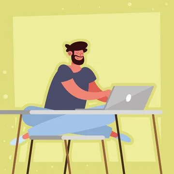 Male worker using laptop Stock Illustration