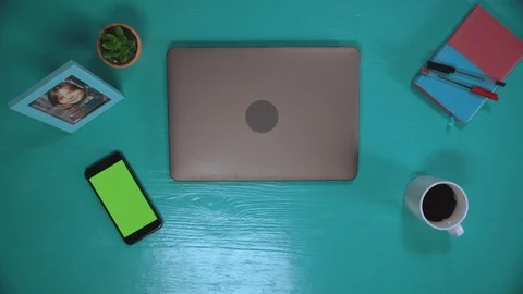 Male working on computer top view Stock Footage 96437947