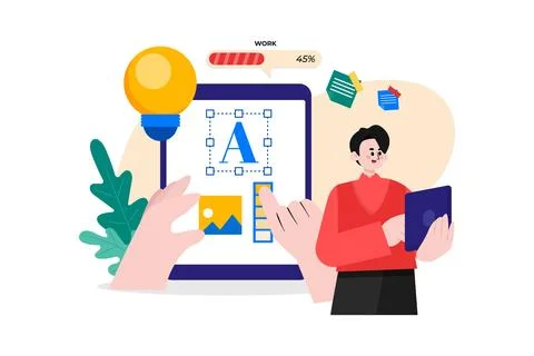 Male working on the creative idea on a tablet 스톡 일러스트