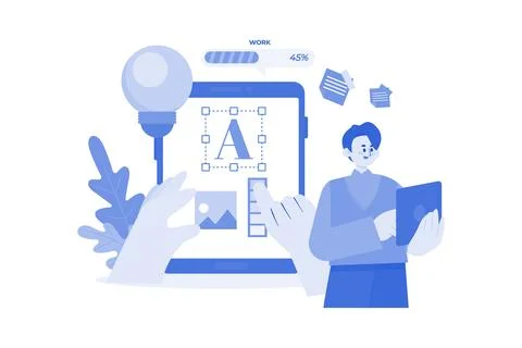 Male Working On The Creative Idea On A Tablet Stock Illustration