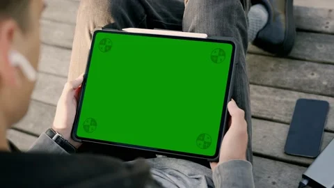 Male Working Outdoor with Tablet Computer Video stock 222088337