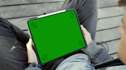 Male Working Outdoor with Tablet Computer Video stock 226391865