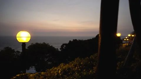 Malecon Cisneros lighted path near the park of love in Miraflores, Lima, Perú. Stock Footage 146979392