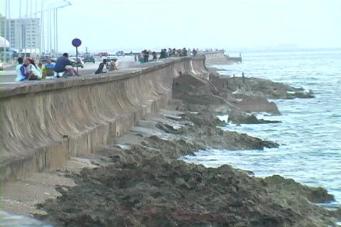 Malecon at the edge of the sea Stock Footage 397145