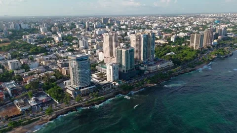 Malecon Waterfront And High-rise Skyline Along George Washington Avenue By The Stock Footage 344998918