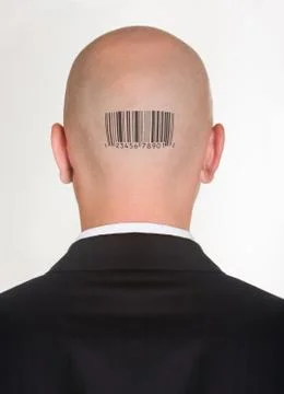 Males back of head with printed barcode on it Stock Photos