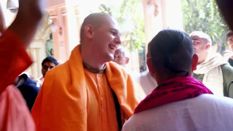 Males Group of Devotee Dancing During Krishna Name Sankirtan in Vrindavan Stock Footage 135595777