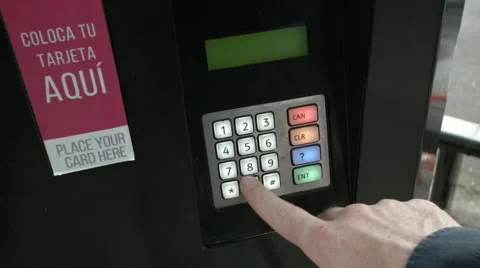 Male's hand operating a digital numeric pad 스톡 동영상 49586747