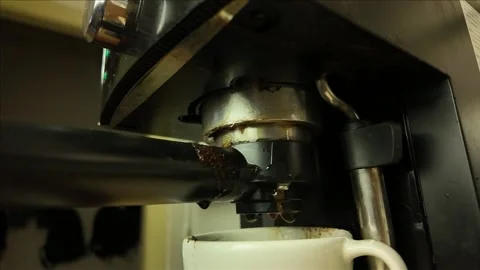 Malfunction on the lever coffee machine. Coffee leaking outside the lever of the Stock Footage 278244862