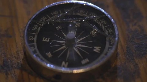 A malfunctioning compass with broken glass cover-  Close-up shot Stock Footage 124888985