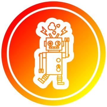 Malfunctioning robot circular in hot gradient spectrum Ilustração Stock
