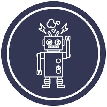 Malfunctioning robot circular icon Stock Illustration