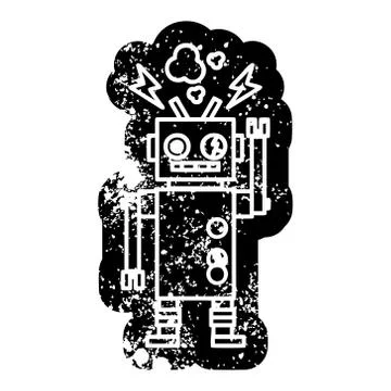 Malfunctioning robot distressed icon Illustrazione stock