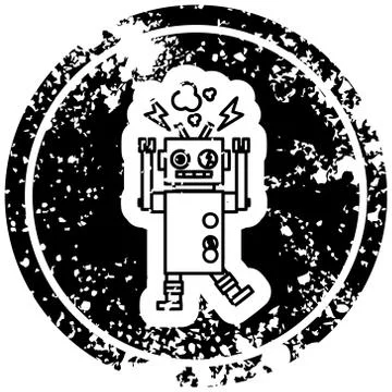 Malfunctioning robot distressed icon Stock Illustration