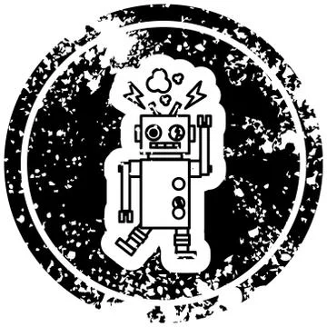 Malfunctioning robot distressed icon Stock Illustration