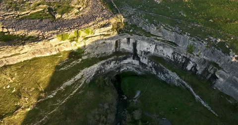 Malham cove aerial Stock Footage 224895073