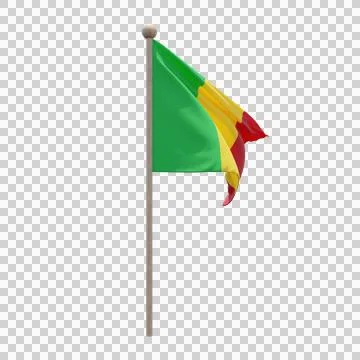 Mali 3d illustration flag on pole. Wood flagpole Stock Illustration