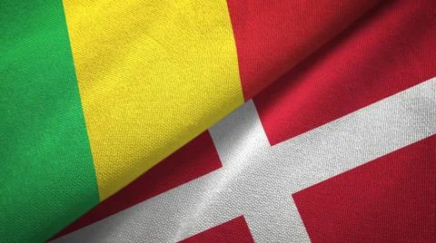 Mali and Denmark two flags textile cloth, fabric texture Stock Illustration