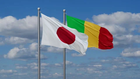 Mali and Japan two flags Stock Footage 279324973