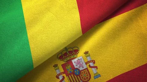 Mali and Spain two flags textile cloth, fabric texture Stock Illustration