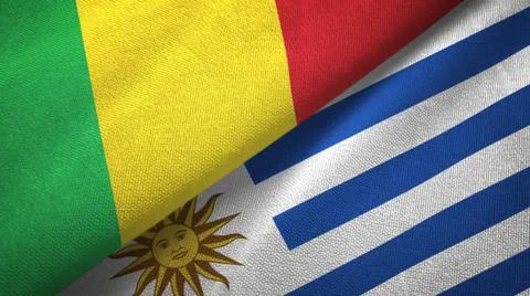 Mali and Uruguay two flags textile cloth, fabric texture Stock Illustration