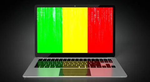 Mali - country flag and binary code on laptop screen Stock Illustration