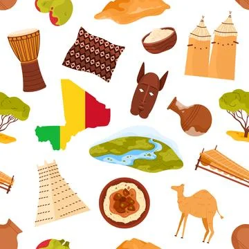 Mali Culture Seamless Pattern Vector Art Stock Illustration
