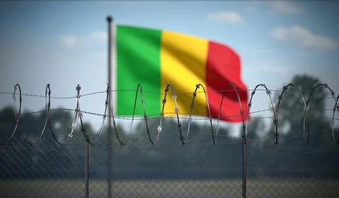 Mali - Flag and Barbed Wire Fence - 3D illustration Stock Illustration