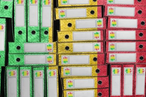 Mali Flag Colors Folder Stack, Bureaucracy and Government Administration 스톡 사진