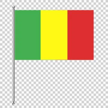 Mali flag on flagpole transparent background national symbol. Stock Illustration