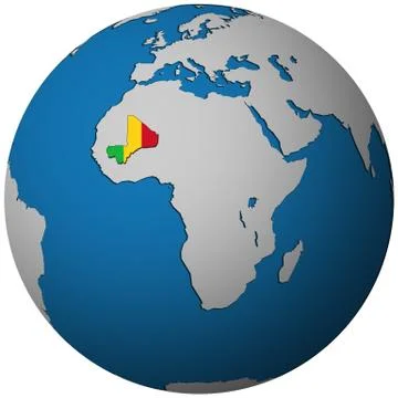 Mali flag on globe map Stock Illustration