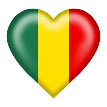 Mali flag heart button with clipping path Stock Illustration