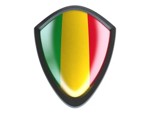 Mali flag on metal shield isolate on white background. 스톡 일러스트