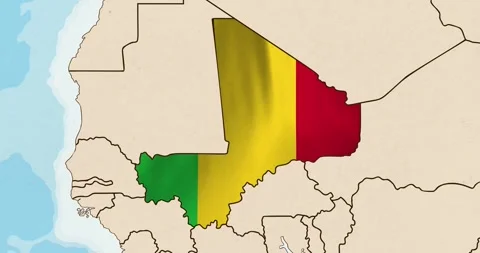 The mali flag waving inside the country on a world map Stock Footage 339033296