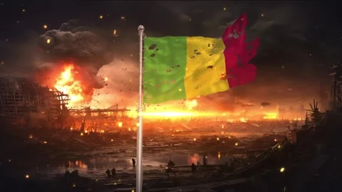 Mali flag waving in war is torn Video stock 346009866