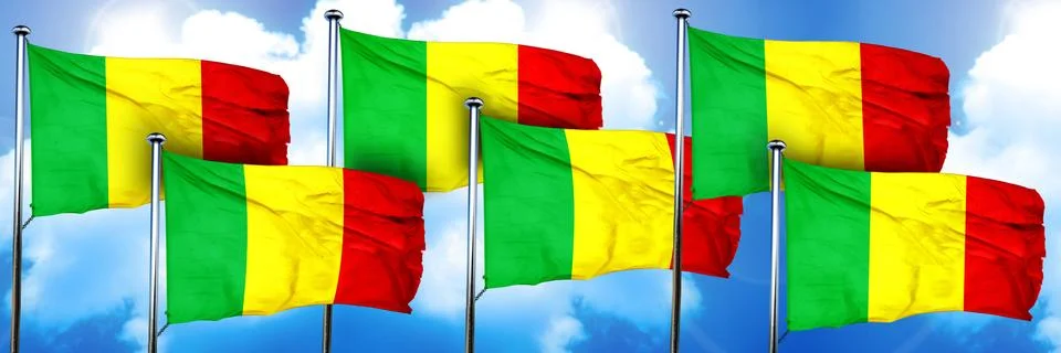 Mali flags, 3D rendering, on a cloud background Illustrazione stock