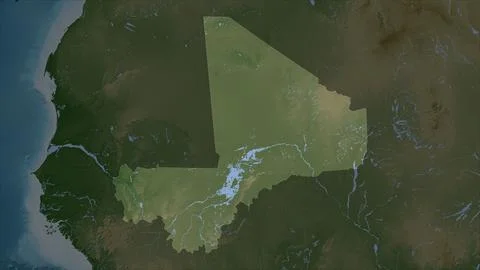 Mali highlighted on a Pale colored elevation map with lakes and rivers 스톡 일러스트