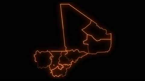 Mali map with all states or provinces glowing neon outline. Stock Footage 195469081