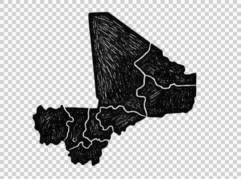 Mali map, black and white artistic engraving illustration. Ilustração Stock