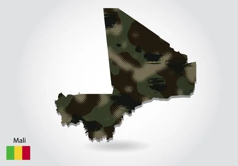 Mali map with camouflage pattern, Forest - green texture in map. Military con Stock Illustration